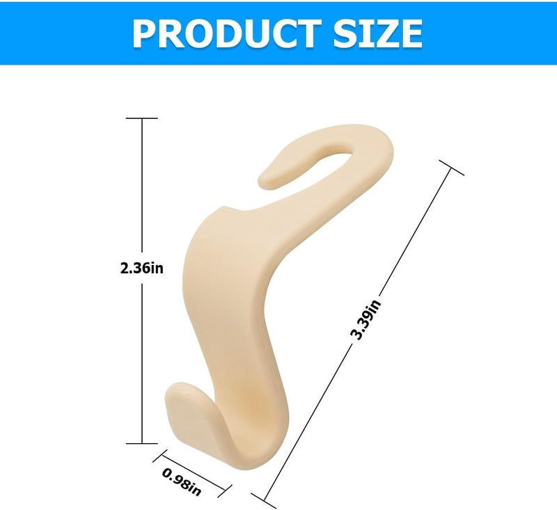 Hanemia 4PCS Car Seat Headrest Hooks, Auto Back Seat Hanger Holder, Durable Stylish Vehicle Organizer Universal Car Interior Accessories, Storage Hooks for Purses, Bags, Clothes, Coats, Hats (Beige/4PCS) - Image 3